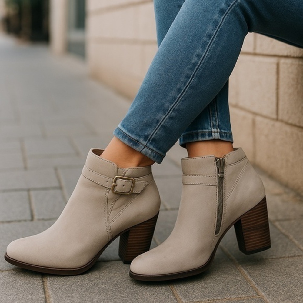 Cole Haan Gray Leather Ankle Booties Size 7.5 Block Heel